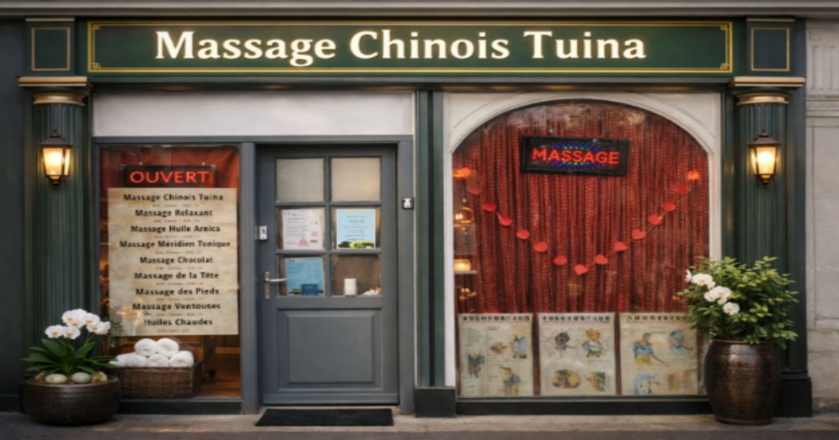 Devanture du salon Jia Xing Massage, boulevard Davout (photo retouchée)
